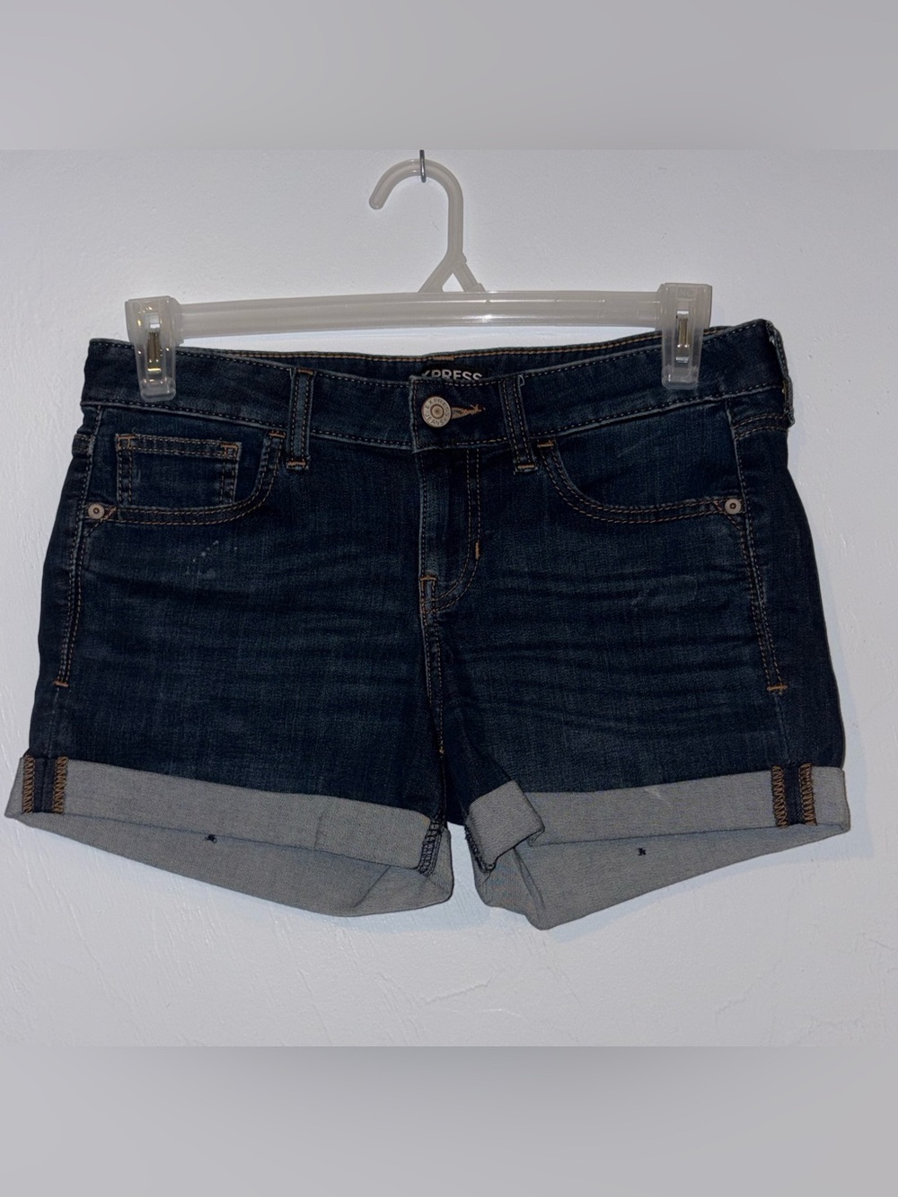 Express Dark Indigo Rolled Hem Denim Shorts